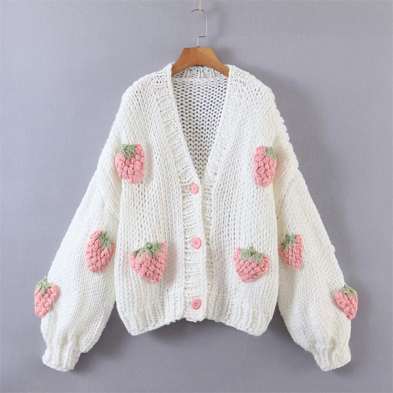 Girls' Collection: Fun, Fabulous, and Full of Sparkle! ✨👧 stylish knit cardigan with strawberry embellishments.